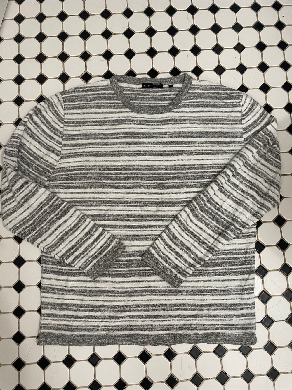 Horst Gray & White Striped Crewneck Sweater